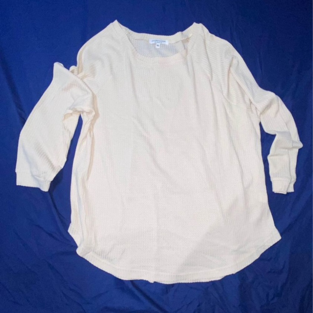 Oatmeal (tan) waffle textured long sleeve tunic - size 1X